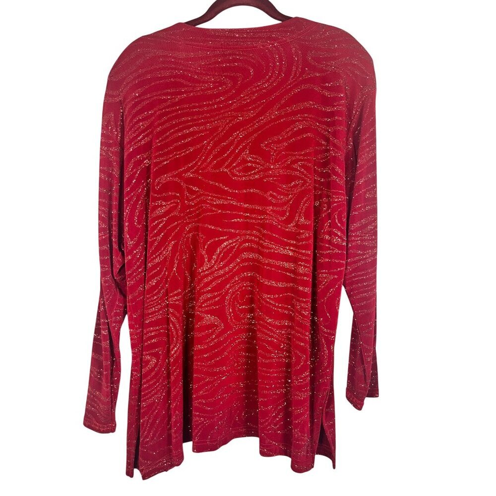 Retro Animal Print Glitter Sweater Cardigan Red L Festive Holiday Classic Chic‎